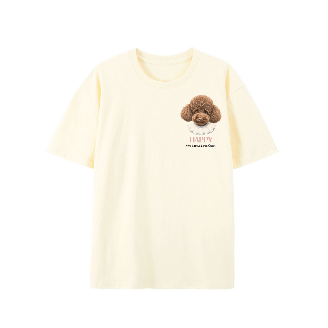 Korean-Style Hand-Drawn Pet Head Portrait Custom T-shirt